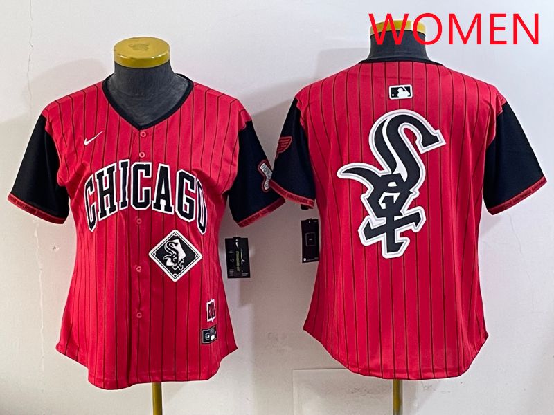 Women Chicago White Sox Blank Red Stripe Joint Name Nike 2025 MLB Jersey style 28->women mlb jersey->Women Jersey